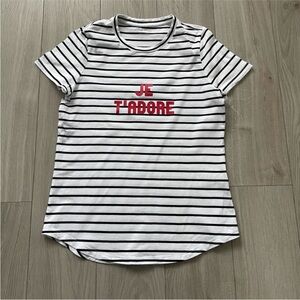 BANANA REPUBLIC Striped T-Shirt with Red 'JE T'ADORE' Print - Size XS